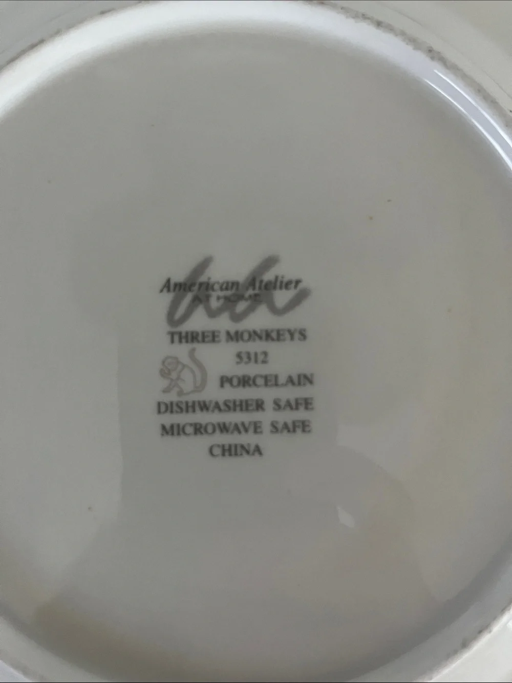 American Atelier Three monkeys porcelain salad plates hear see speak no evil 8”